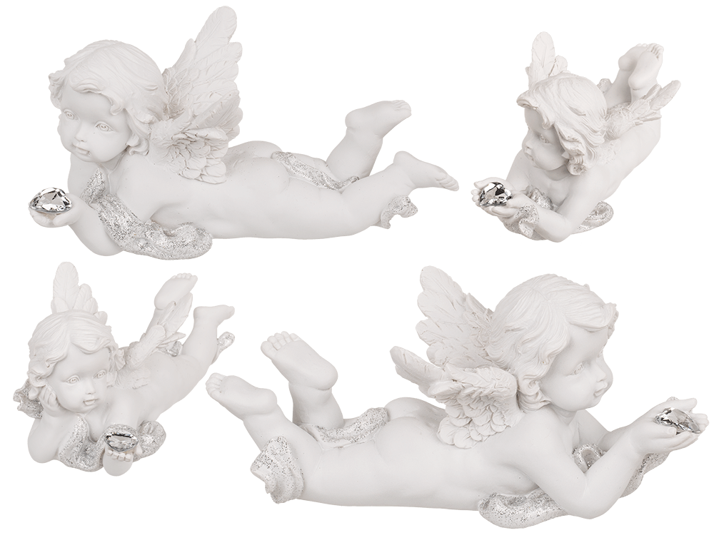 Lying polyresin Angel with crystal heart,