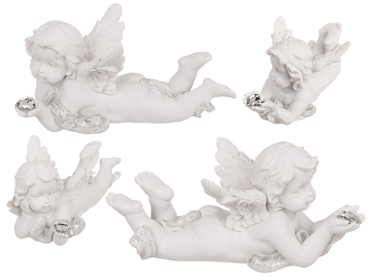 Lying polyresin Angel with crystal heart,