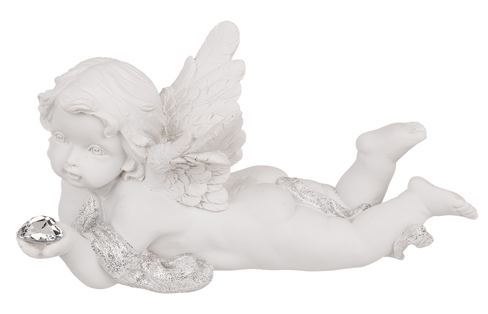 Lying polyresin Angel with crystal heart,