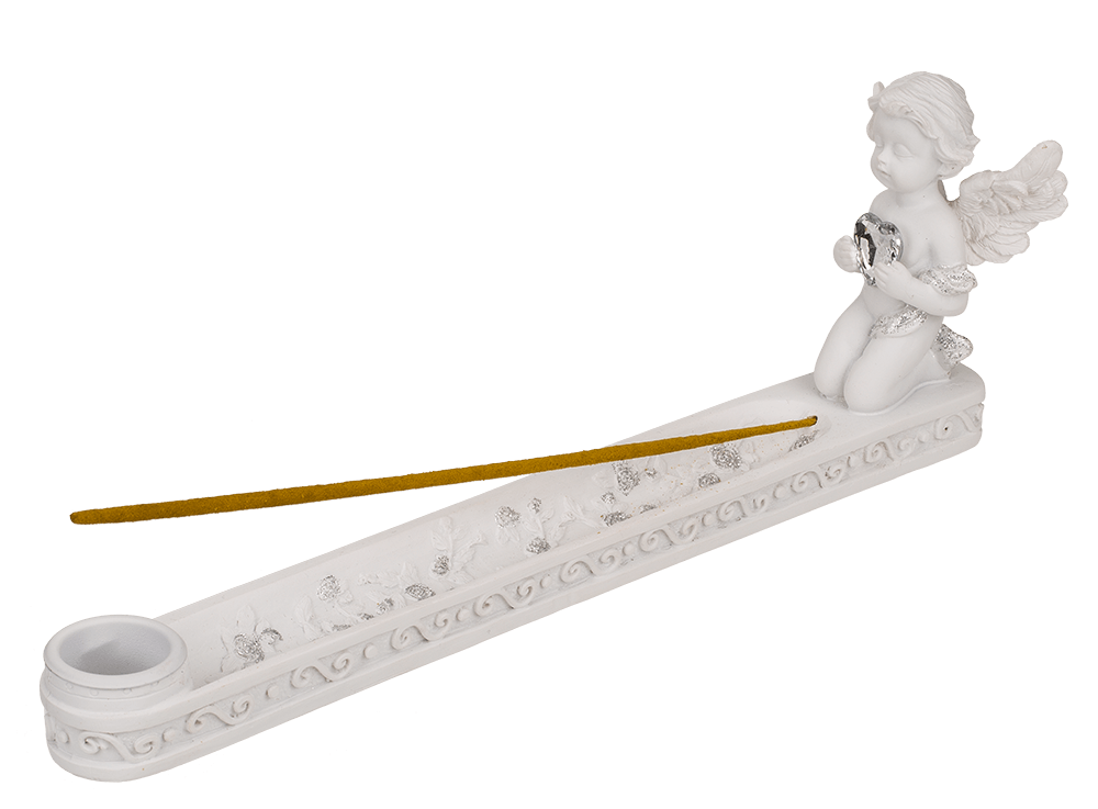 Incense stick holder, Angel with crystal heart,