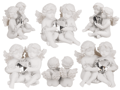 Sitting polyresin double angels with crystal heart