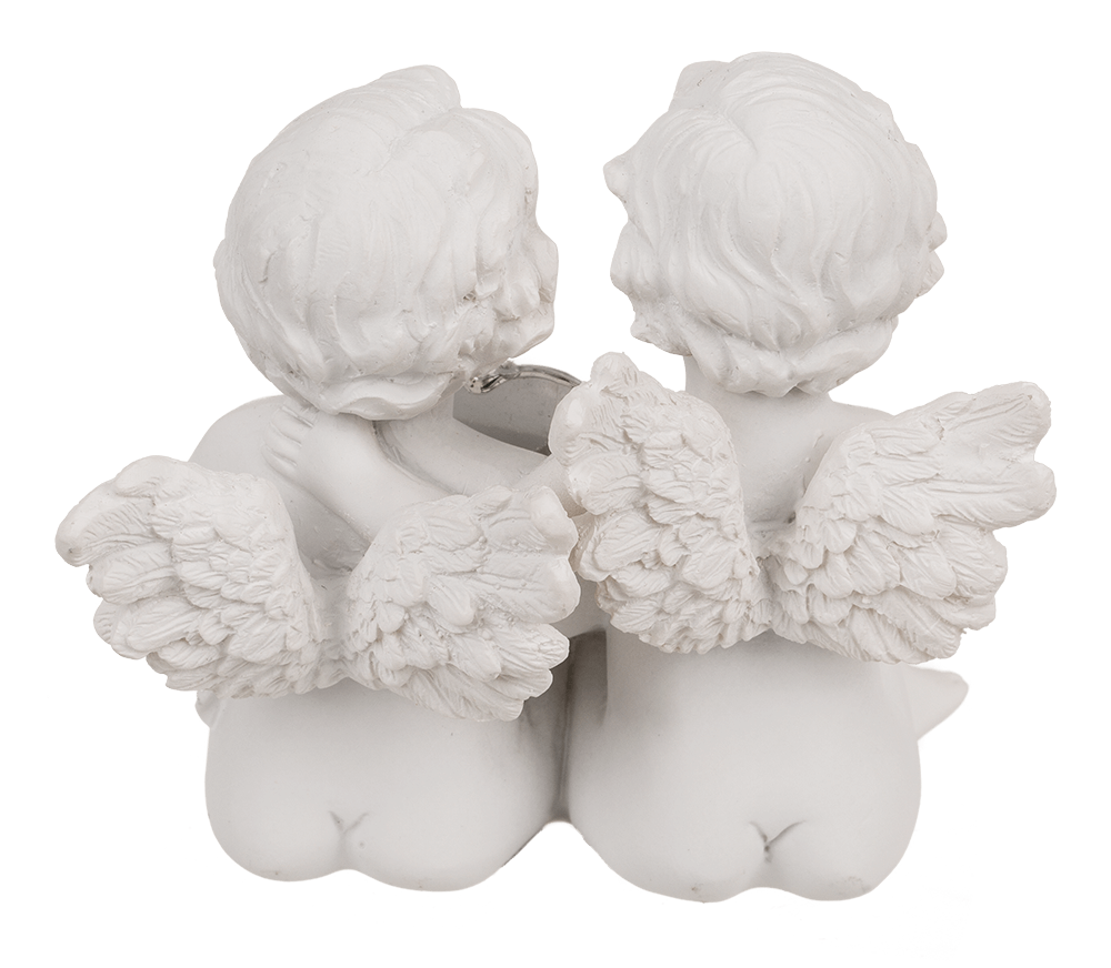 Sitting polyresin double angels with crystal heart