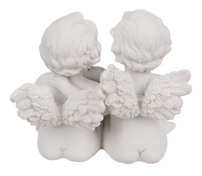 Sitting polyresin double angels with crystal heart