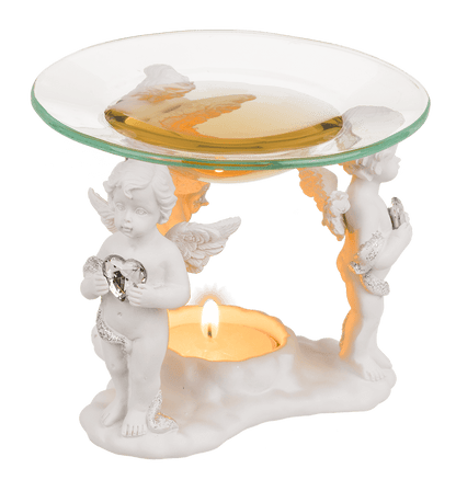 Polyresin oil burner with glass bowl,