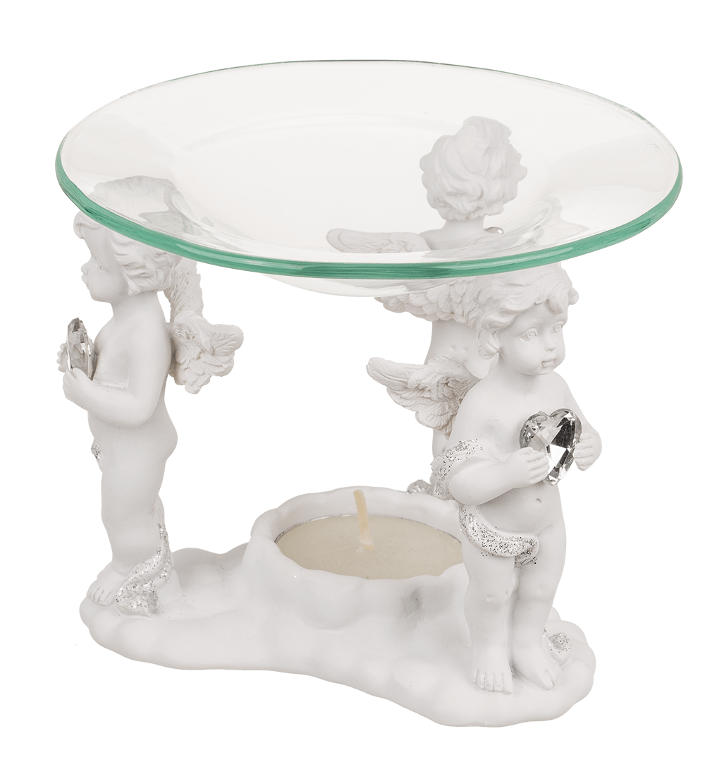 Polyresin oil burner with glass bowl,