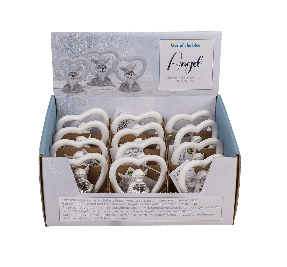 Sitting polyresin angel in heart with crystal