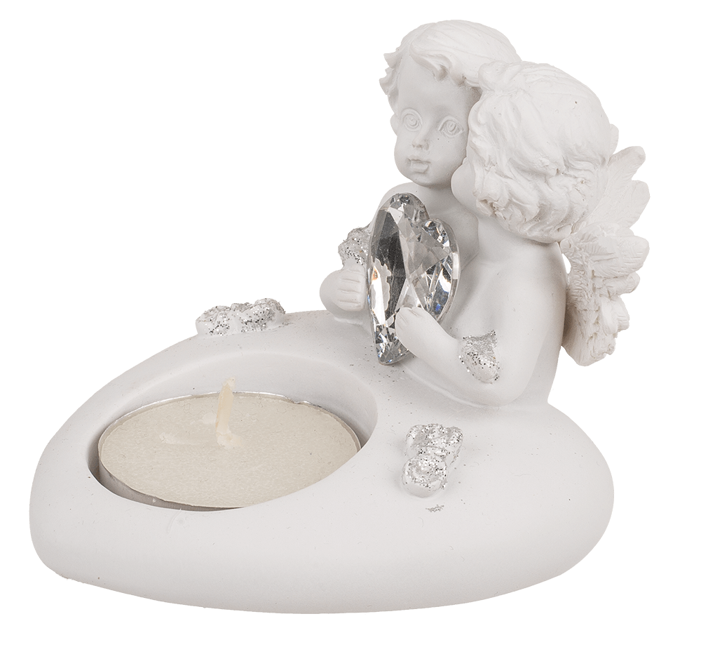 Polyresin heart tealight holder with double angel