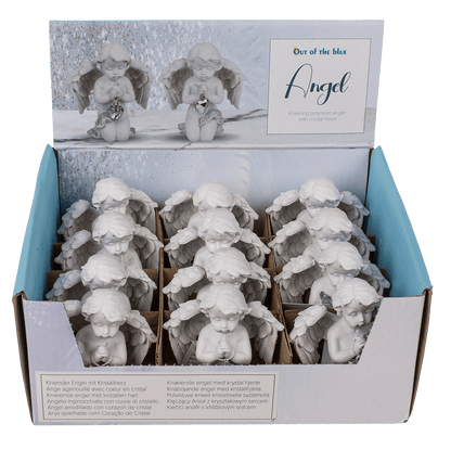 Kneeling polyresin angel with crystal heart,