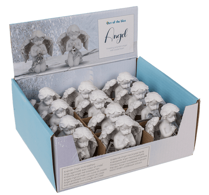 Kneeling polyresin angel with crystal heart,