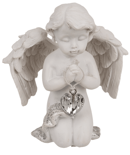 Kneeling polyresin angel with crystal heart,