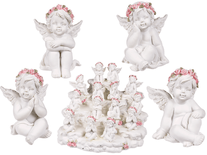 Polyresin angel with pink rosary,