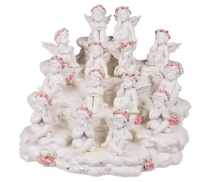 Polyresin angel with pink rosary,