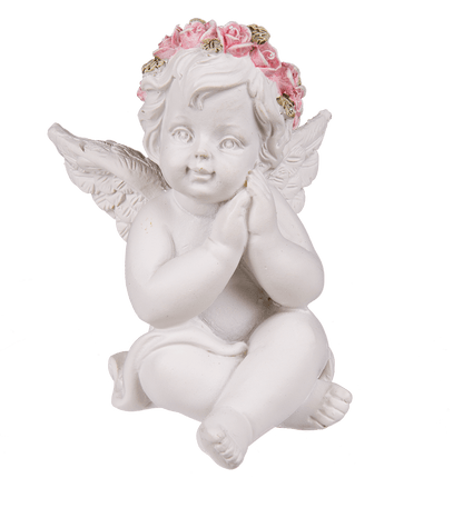 Polyresin angel with pink rosary,
