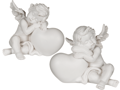 Sleeping polyresin angel on heart,