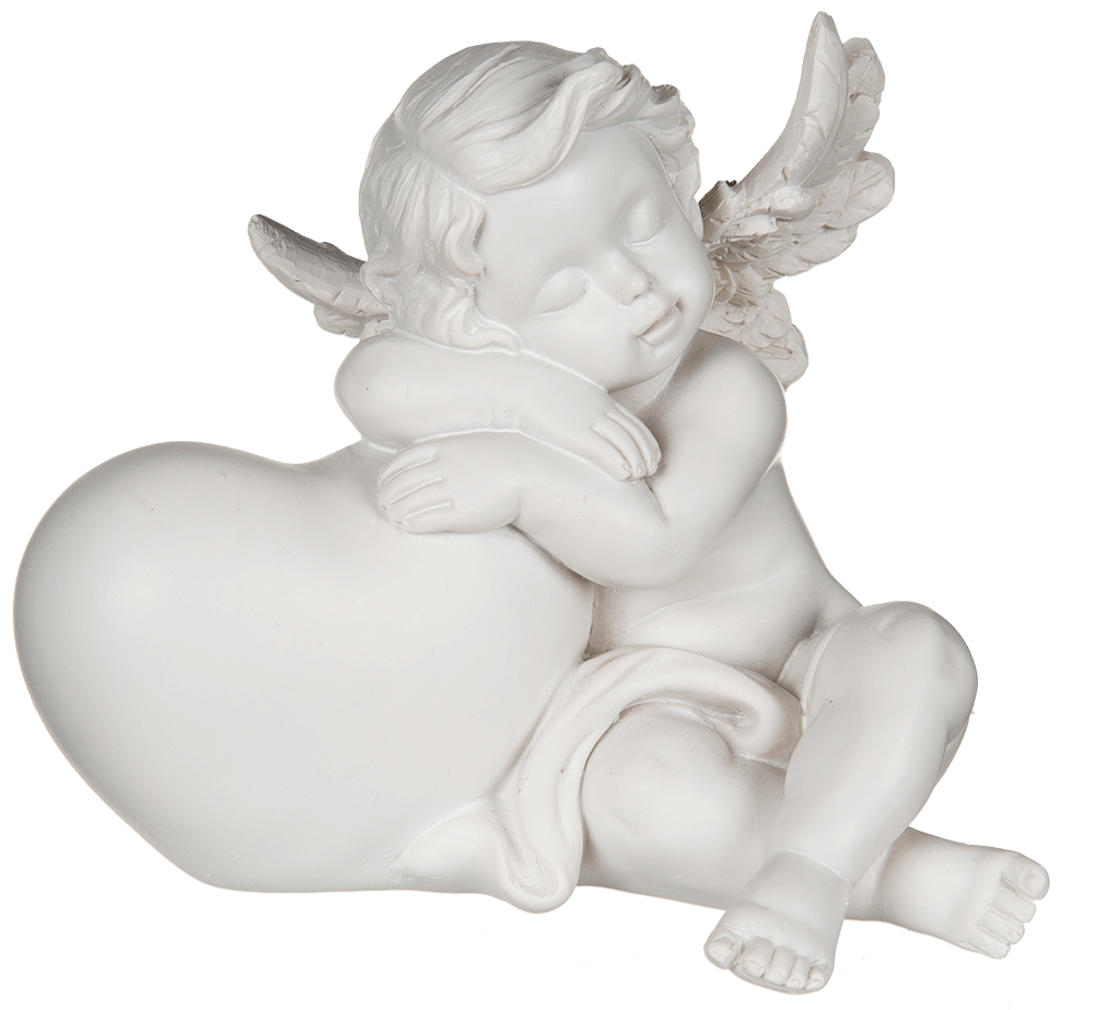 Sleeping polyresin angel on heart,