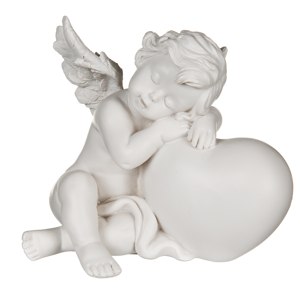 Sleeping polyresin angel on heart,