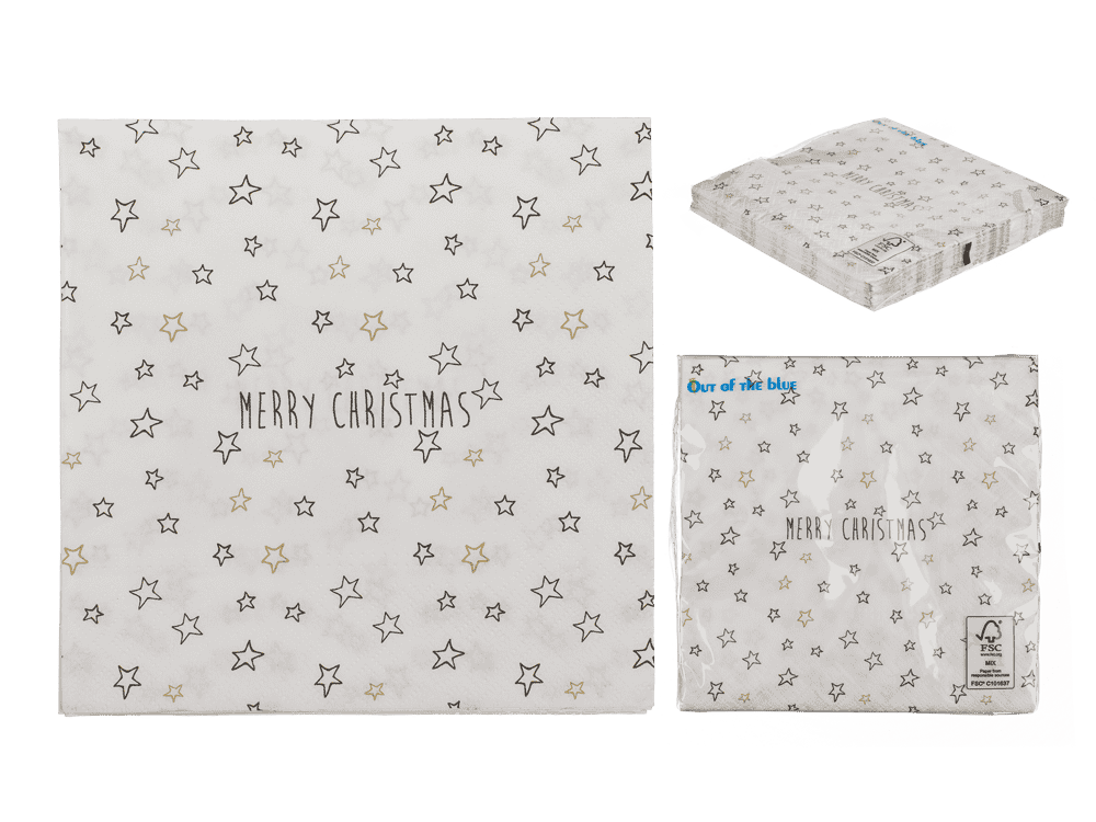 Paper napkins, Merry Christmas, with stars,