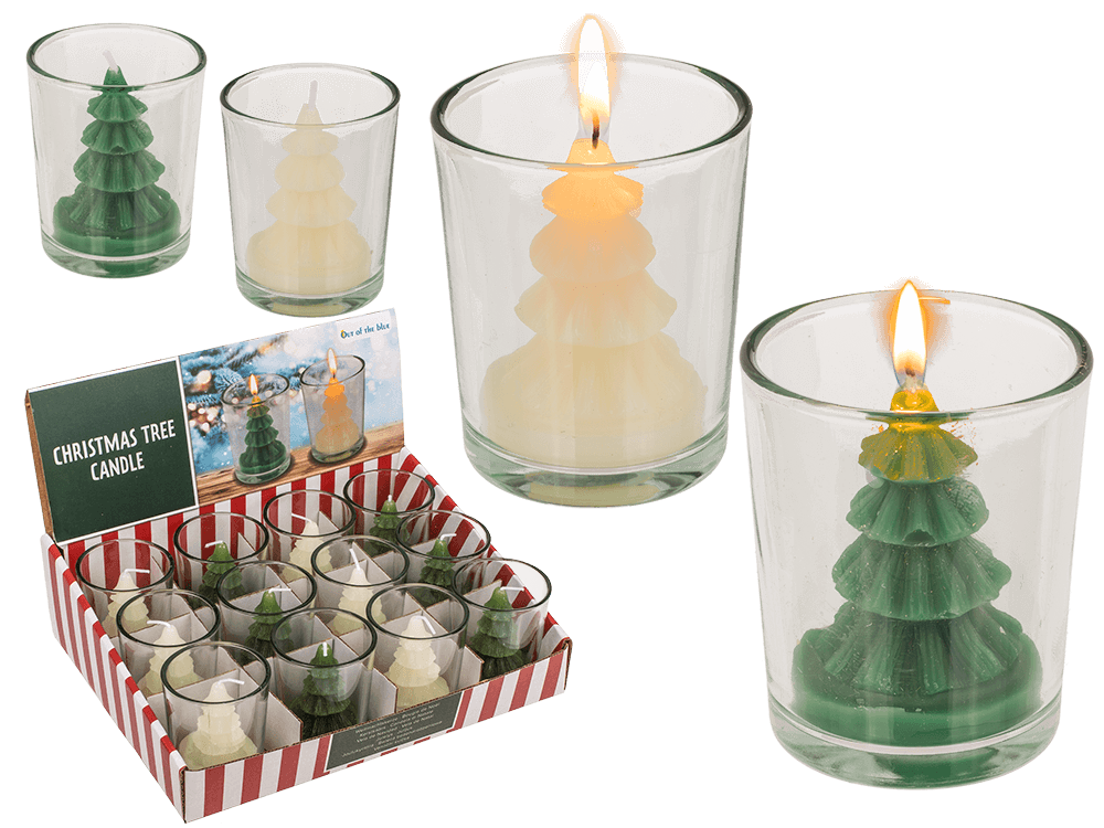 Candle, Christmas Tree, in glass, ca. 6 x 7 cm,