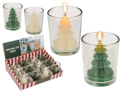 Candle, Christmas Tree, in glass, ca. 6 x 7 cm,