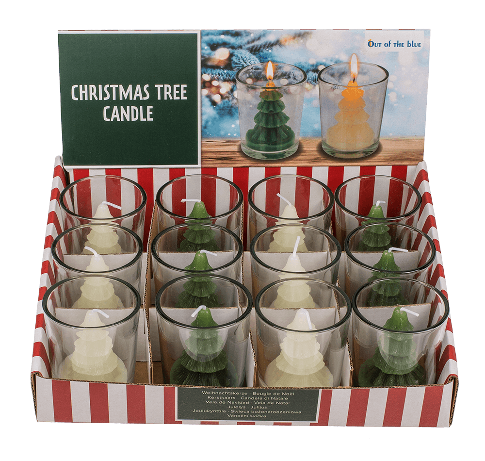 Candle, Christmas Tree, in glass, ca. 6 x 7 cm,