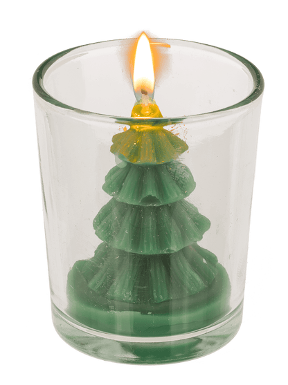 Candle, Christmas Tree, in glass, ca. 6 x 7 cm,