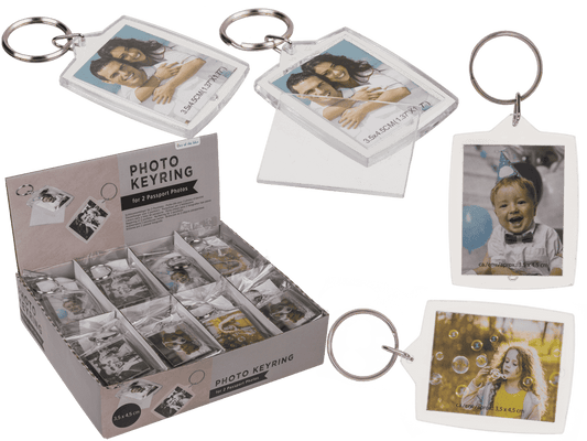 Acrylic keyring for two passport photos,