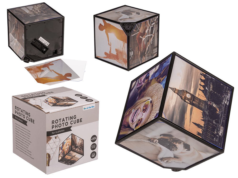 Rotating picture cube for 6 photos 11 x 11 cm,
