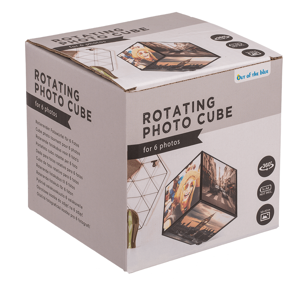 Rotating picture cube for 6 photos 11 x 11 cm,