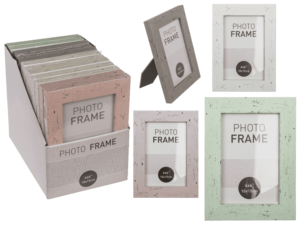 Pastel coloured plastic photo frame in wooden,