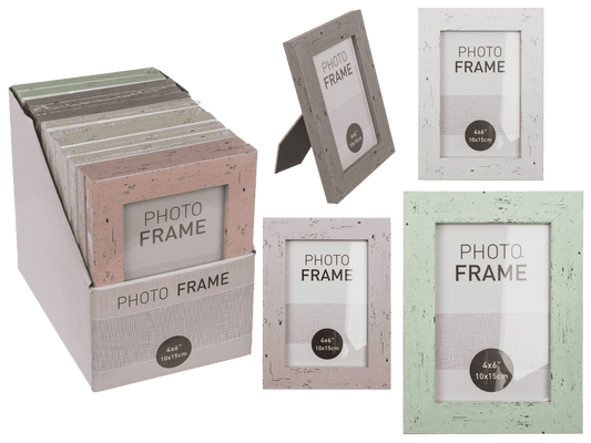 Pastel coloured plastic photo frame in wooden,