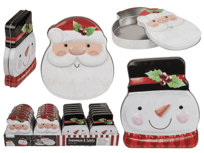 Metal tin, snowman & santa assorted,