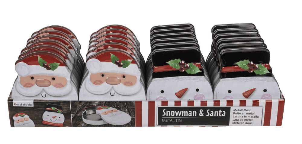 Metal tin, snowman & santa assorted,