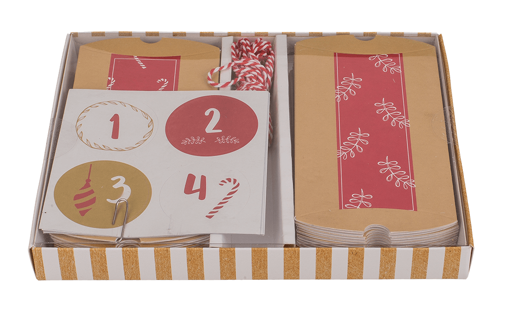 Red/nature coloured advent calender,