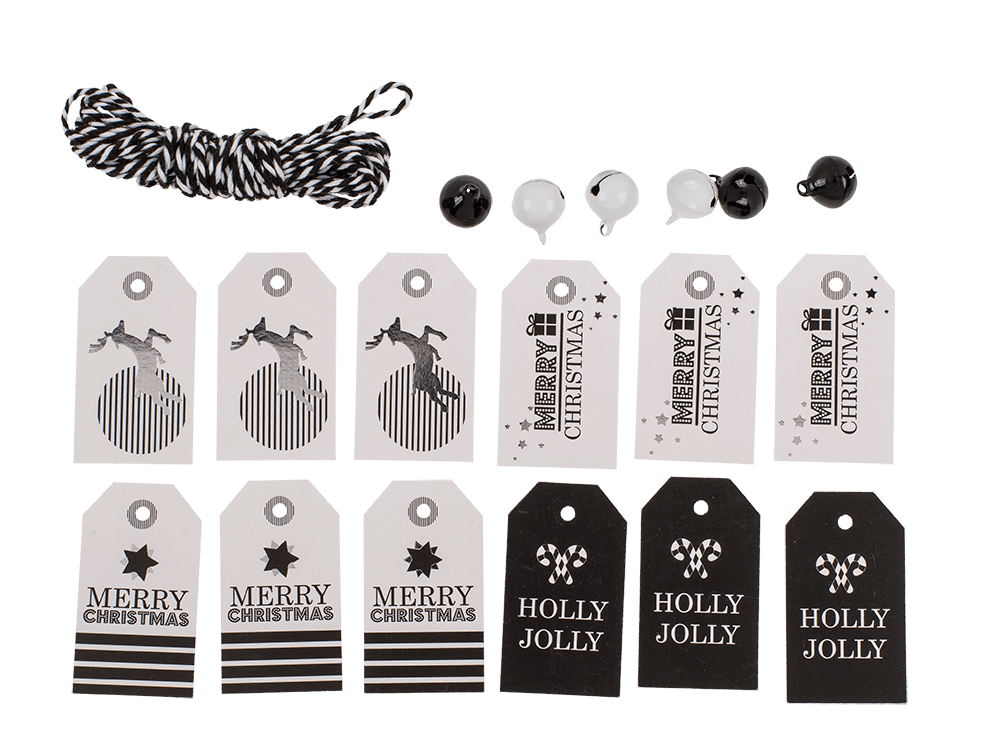 Gift tags, Silver shine, including 6 bells