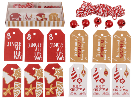 Gift tags, Natural red, including 6 Glöckchen