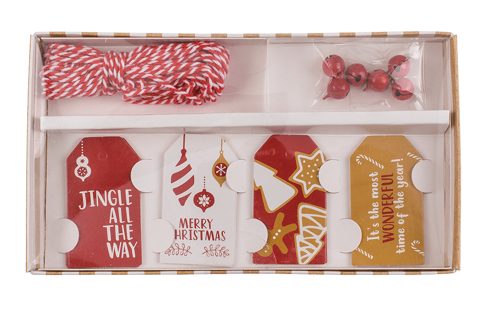 Gift tags, Natural red, including 6 Glöckchen