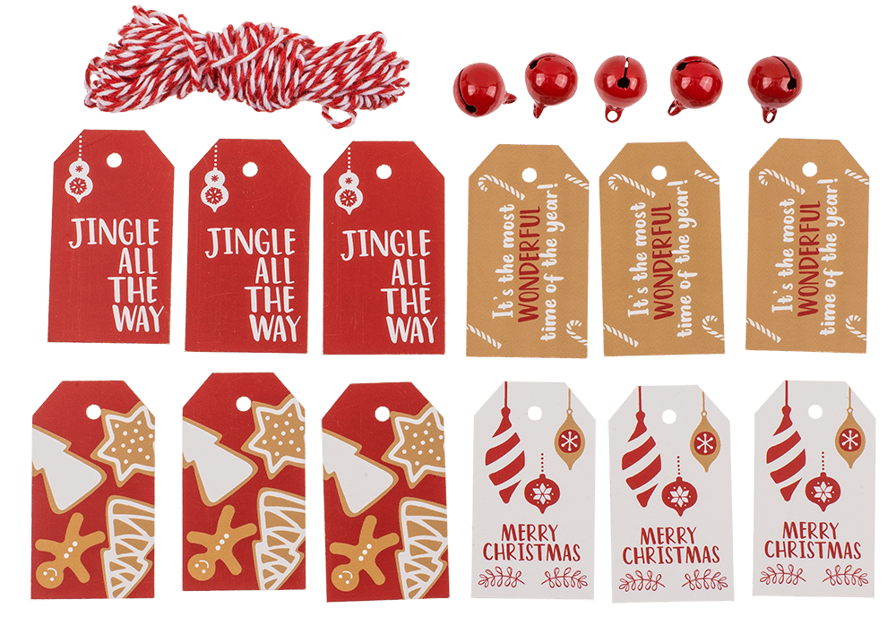 Gift tags, Natural red, including 6 Glöckchen