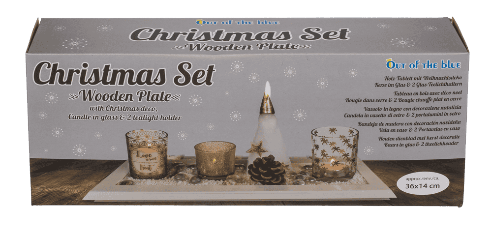 Christmas set with white wooden plate,