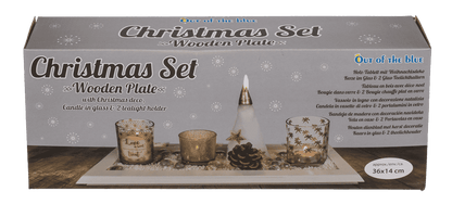 Christmas set with white wooden plate,