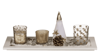 Christmas set with white wooden plate,