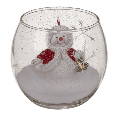 Candle in glass, Snowman and Santa,