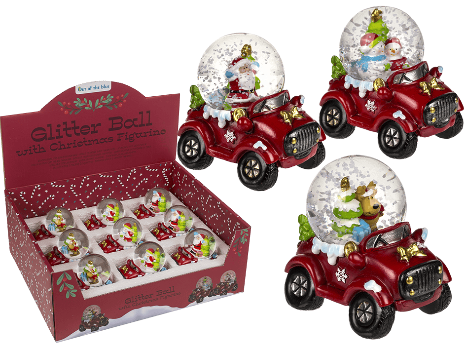 Polyresin snow globe with Christmas figurines on,