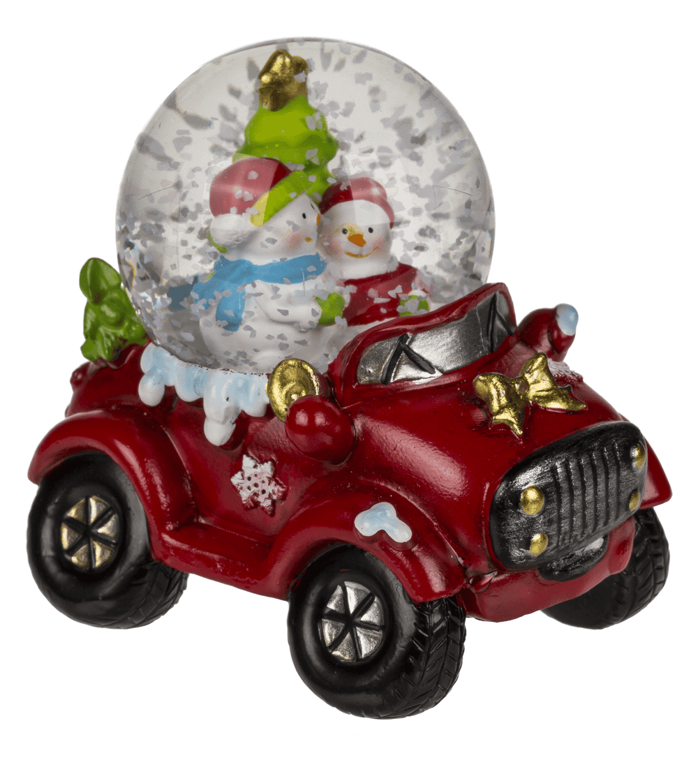 Polyresin snow globe with Christmas figurines on,