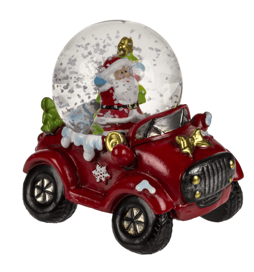 Polyresin snow globe with Christmas figurines on,