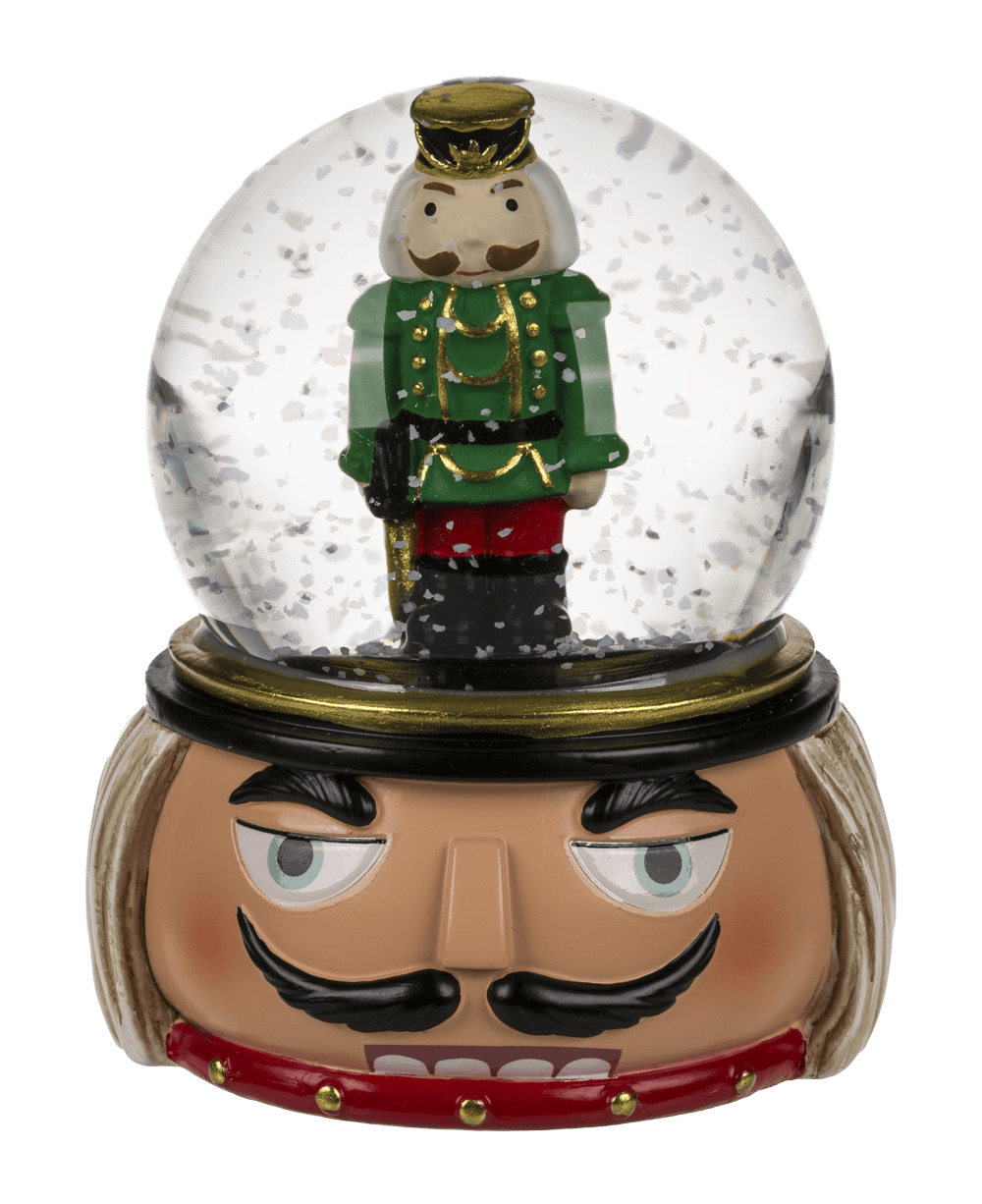 Polyresin snow globe with nutcracker,