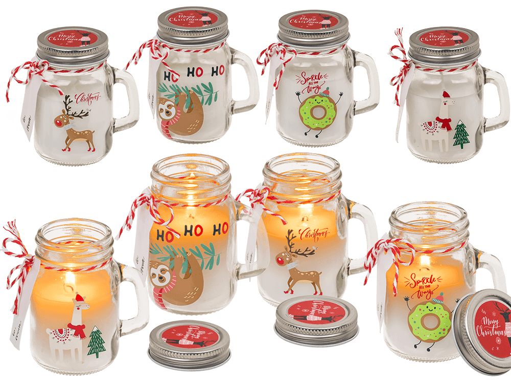 Candle in mason jar, Christmas motifs,