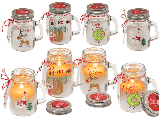 Candle in mason jar, Christmas motifs,