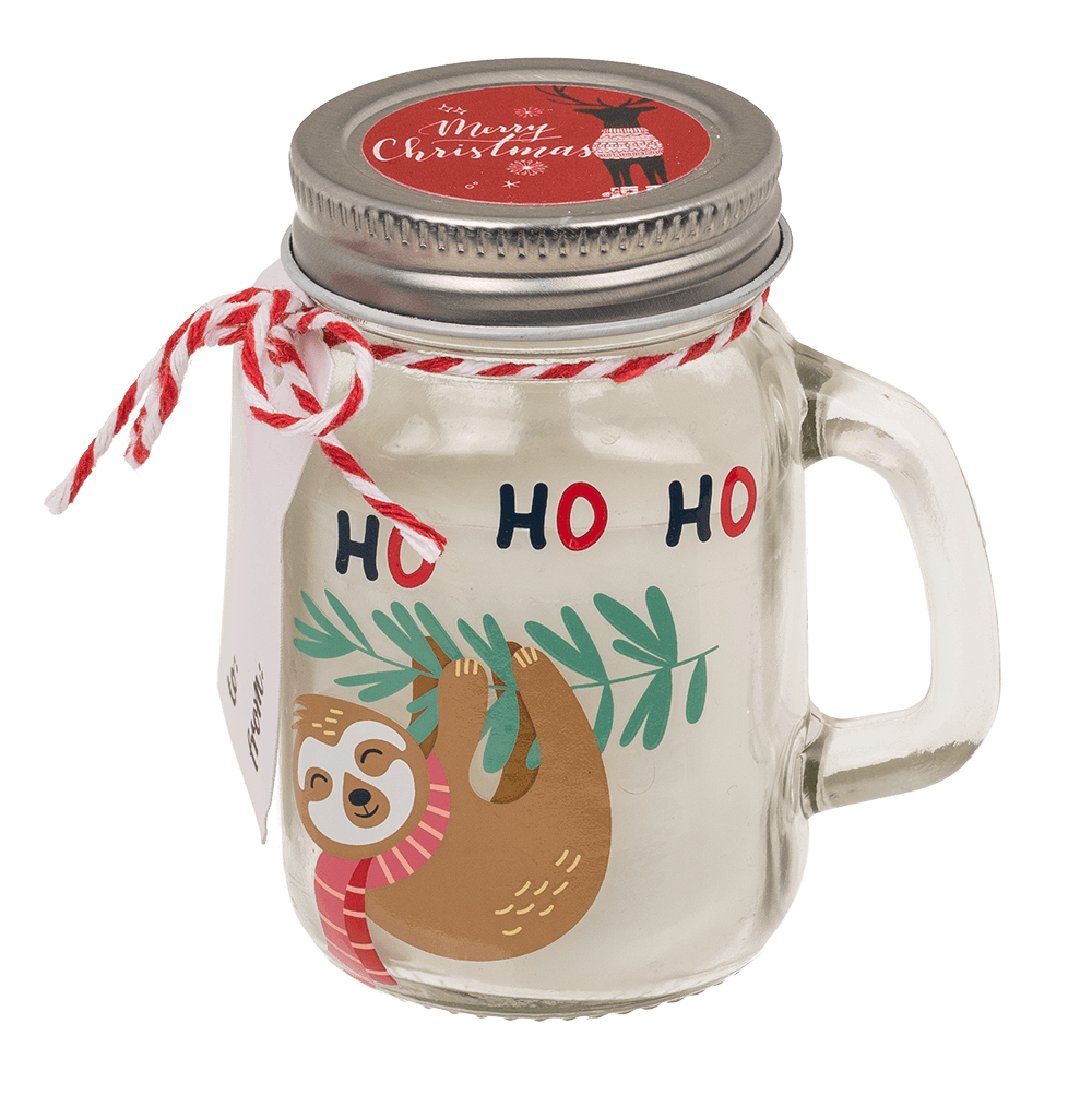Candle in mason jar, Christmas motifs,