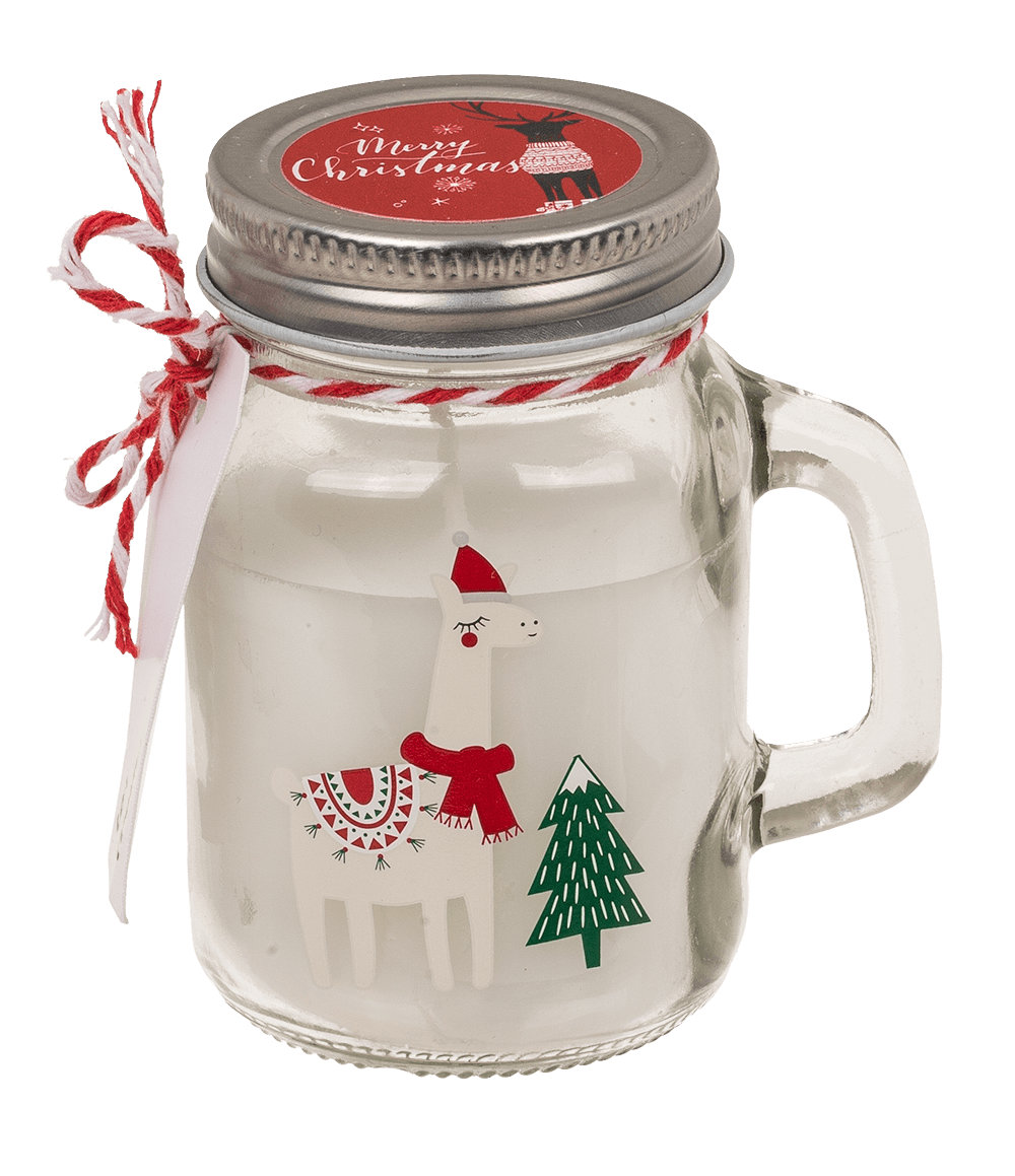 Candle in mason jar, Christmas motifs,