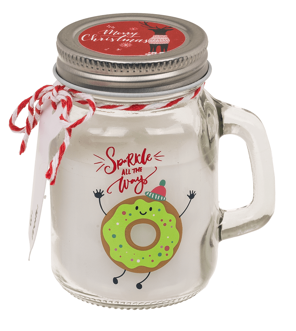 Candle in mason jar, Christmas motifs,